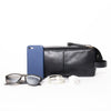 Travel Case With Double Zipper Closure And Gadgets Holder in Black Leather
