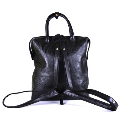 Convertible Backpack in Black Embossed Leather