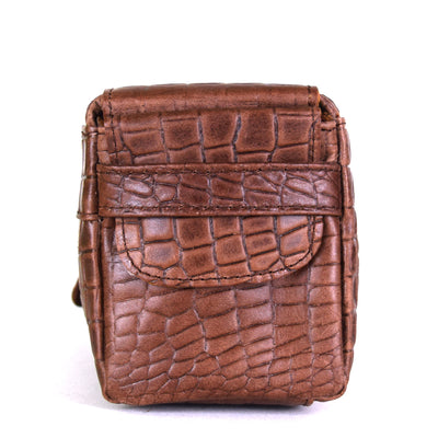 Travel Case With Double Zipper Closure And Gadgets Holder in Rustic Brown Embossed
