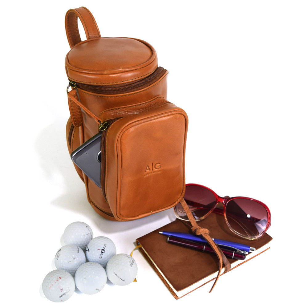 Gadget Case for Golfers Multi Compartment in Cognac Leather