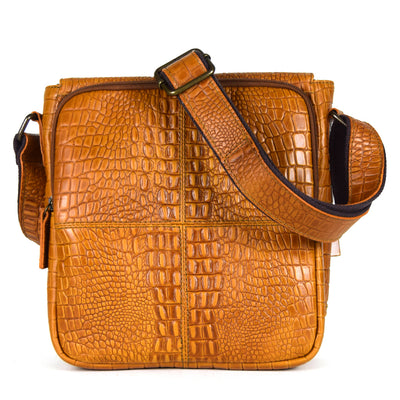 Urban Messenger Bag in Cognac Embossed Leather
