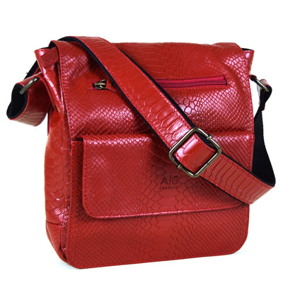 Urban Messenger Bag in Red Embossed Leather