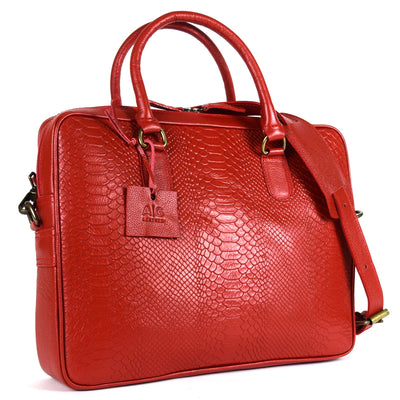 Arizona Laptop Briefcase in Red Embossed Leather