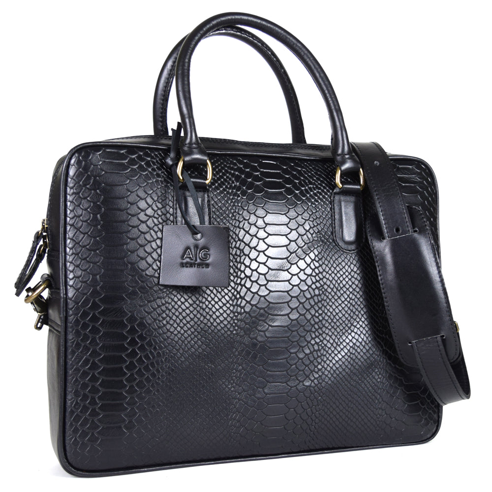 Arizona Laptop Briefcase in Black Embossed Leather