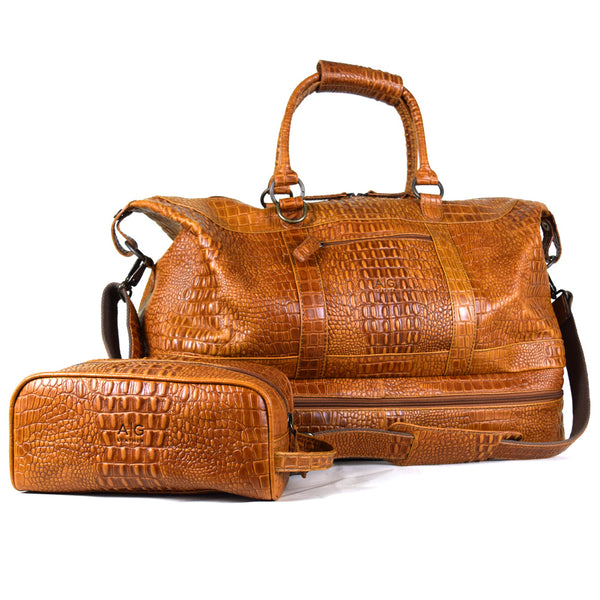 Perfect Travel Combo of Matching Cognac Deep Cut Leather