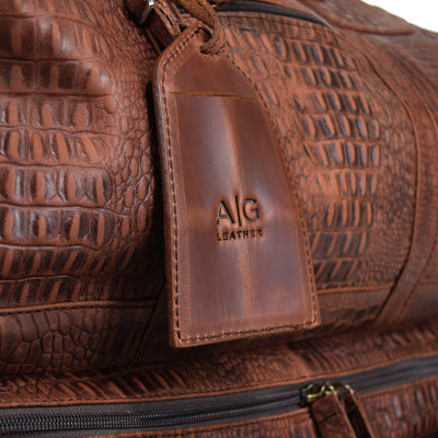 Travel Bag with shoe compartment in Rustic Brown Embossed Leather - Professional Players Favorite Weekender
