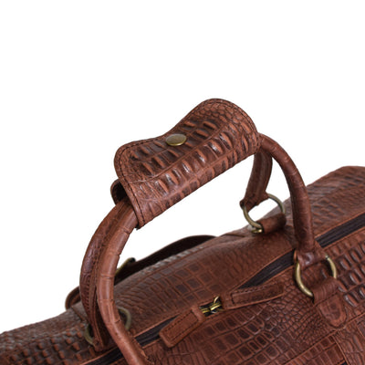Travel Bag with shoe compartment in Rustic Brown Embossed Leather - Professional Players Favorite Weekender