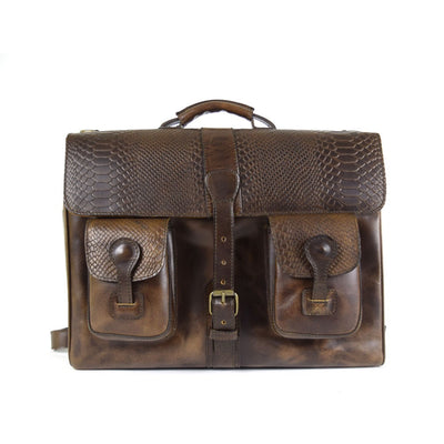 Indiana Briefcase in Chocolate Embossed Leather - FINAL SALE NO EXCHANGE