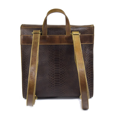 Foldover Backpack in Chocolate Embossed Leather