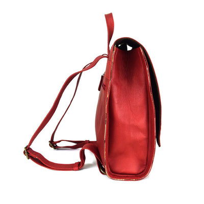 Foldover Backpack in Rustic Red Leather- Not Concealed