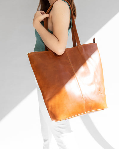 Bags - Elegant Shopper Tote In Cognac Leather
