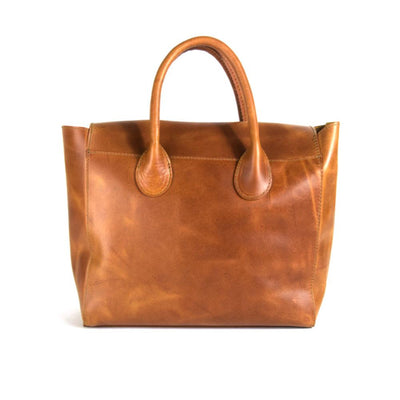 Foldover Tote in Cognac Leather- Concealed Carry