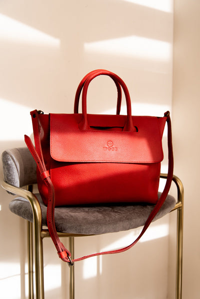Bags - Foldover Tote In Rustic Red Leather