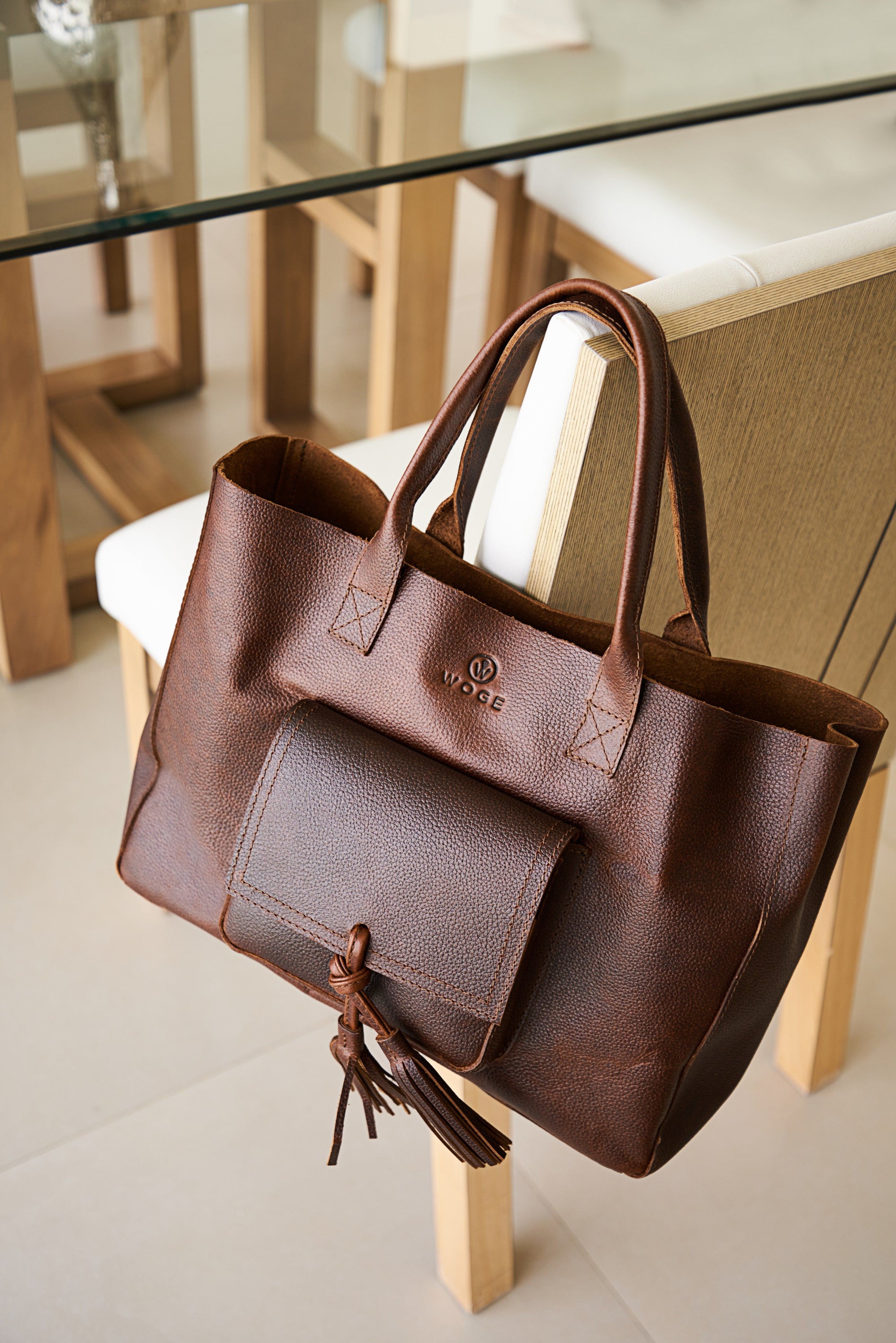 English Bridle Leather Tote Bag in Rein Brown - Everyday Heirloom Bag -  Kingston Barn