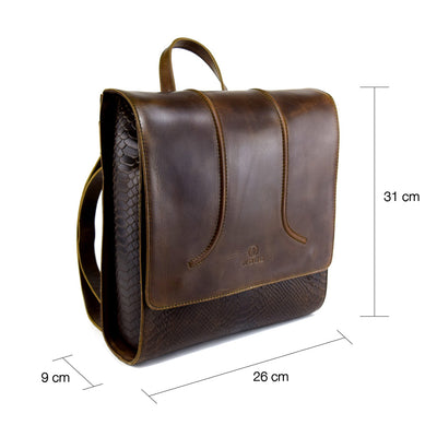 Foldover Backpack in Chocolate Embossed Leather