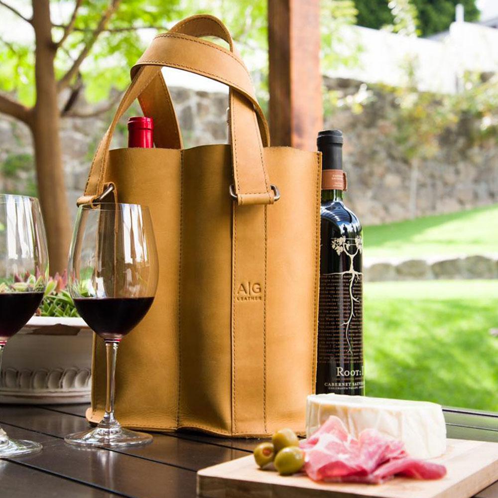 Elegant Wine Tote in Camel Leather – AG Leather - Shop Leather - HandCrafted